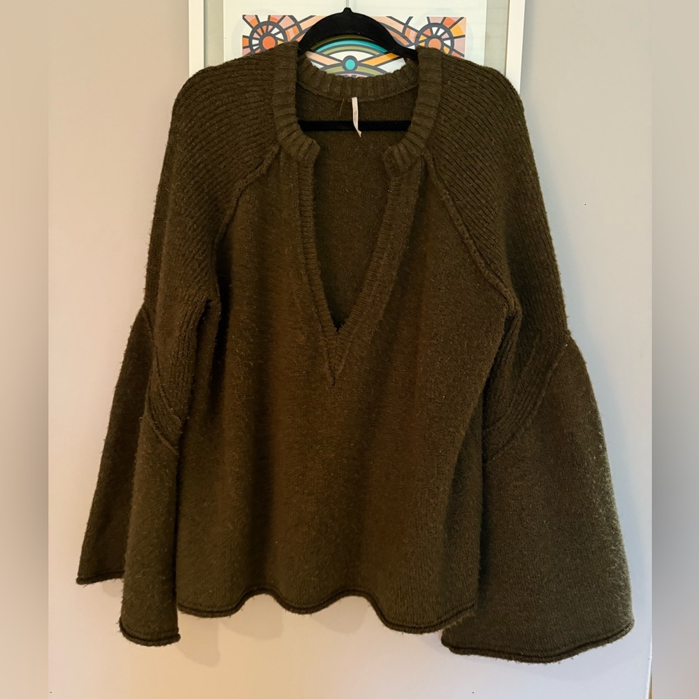 Free People Olive V-Neck Sweater